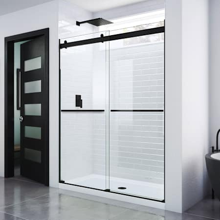 DreamLine Essence 76" High x 60" Wide Bypass Frameless Shower Door with Clear Glass Matte Black