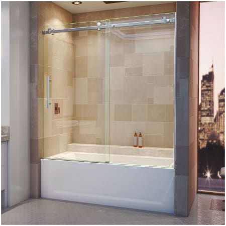 DreamLine Enigma Air 62" High x 60" Wide Sliding Frameless Tub Door with Clear Glass Brushed Stainless Steel