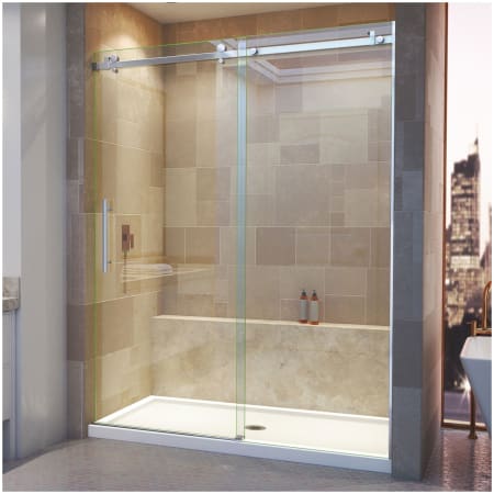 DreamLine Enigma Air 76" High x 60" Wide Sliding Frameless Shower Door with Clear Glass Brushed Stainless Steel