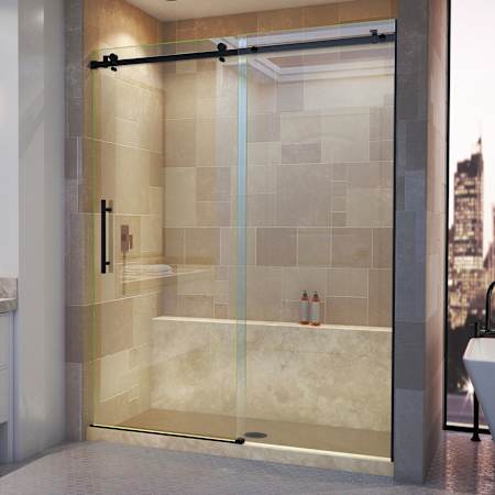 DreamLine Enigma Air 76" High x 60" Wide Sliding Frameless Shower Door with Clear Glass Matte Black