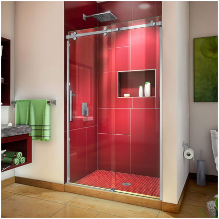 DreamLine Enigma Sky 76" High X 48" Wide Sliding Frameless Shower Door with Clear Glass Brushed Stainless Steel