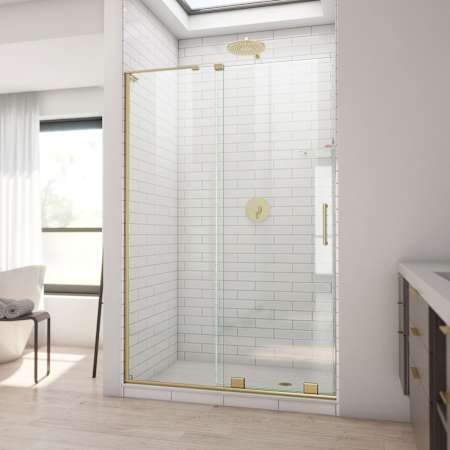 DreamLine Mirage-X 72" High x 44" to 48" Width Sliding Frameless Shower Door with Clear Glass, Right-Wall Bracket Brushed Gold