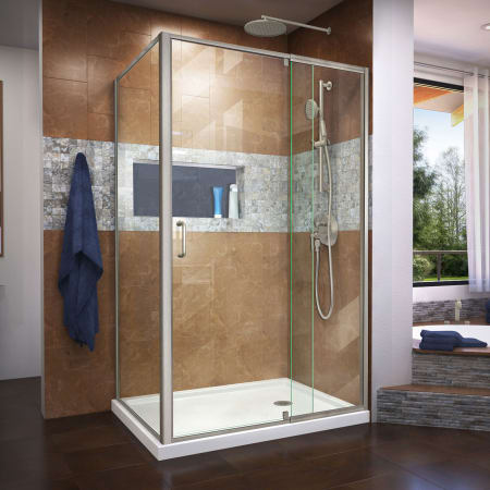 DreamLine Flex 34-1/2" D x 38 - 42" W x 72" H Semi-Frameless Pivot Shower Enclosure Brushed Nickel