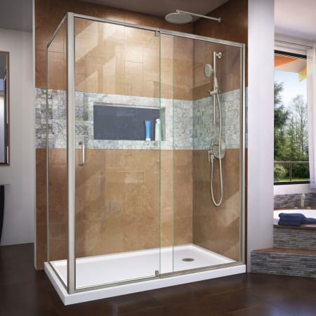 DreamLine Flex 34-1/2" D x 50 - 54" W x 72" H Semi-Frameless Pivot Shower Enclosure Brushed Nickel