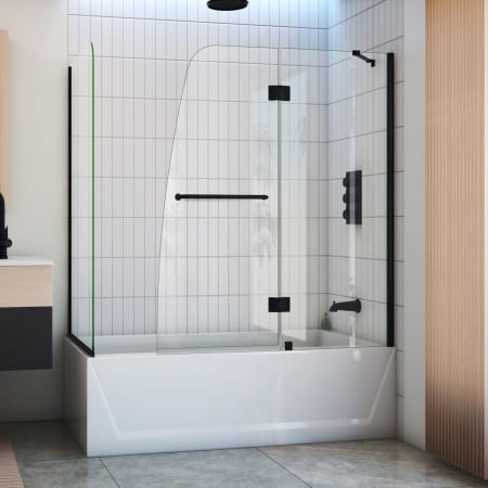 DreamLine Aqua 56 - 60" W x 30" D x 58 " H Frameless Hinged Tub Door with 30 " Return Panel Matte Black