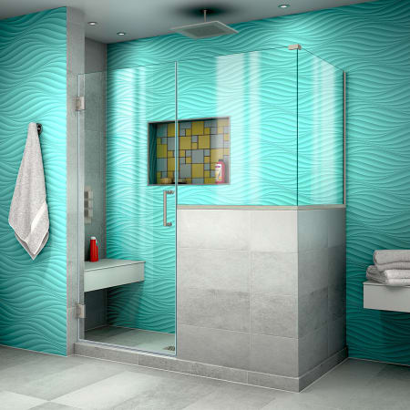 DreamLine Unidoor Plus 72" High x 54" Wide x 30-3/8" Deep Hinged Frameless Shower Enclosure with Clear Glass and 36" x 30" Buttress Panel Brushed Nickel