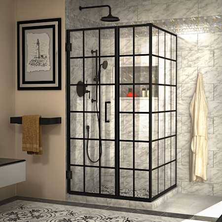 DreamLine Unidoor Toulon 72" High x 39-7/8" Wide x 34-3/8" Deep Hinged Frameless Shower Enclosure with Clear Glass Matte Black