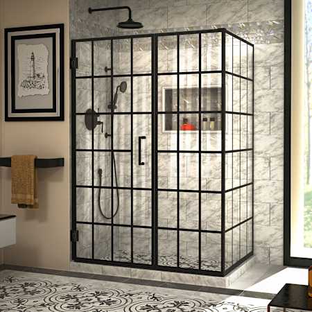 DreamLine Unidoor Toulon 72" High x 51-7/8" Wide x 34-3/8" Deep Hinged Frameless Shower Enclosure with Clear Glass Matte Black