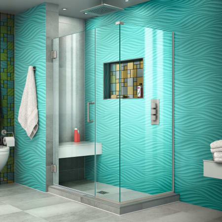 DreamLine Unidoor Plus 72" High x 37" Wide x 34-3/8" Deep Hinged Frameless Shower Enclosure with Clear Glass Brushed Nickel