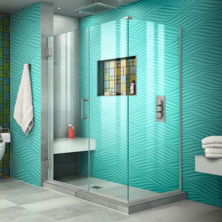 DreamLine Unidoor Plus 45 1/2 in. W x 30 3/8 in. D x 72 in. H Hinged Shower Enclosure Brushed Nickel