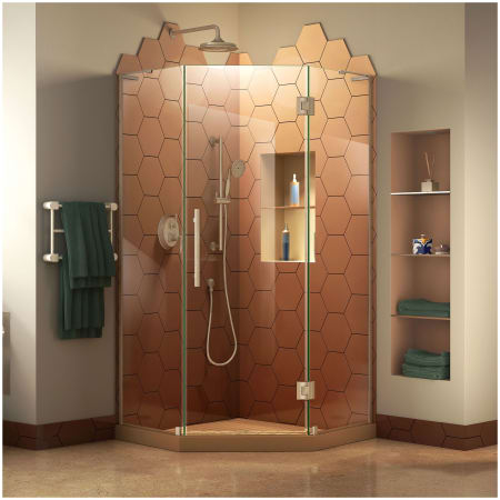 DreamLine Prism Plus 72" High x 38" Wide x 38" Deep Hinged Frameless Shower Enclosure with Clear Glass Brushed Nickel