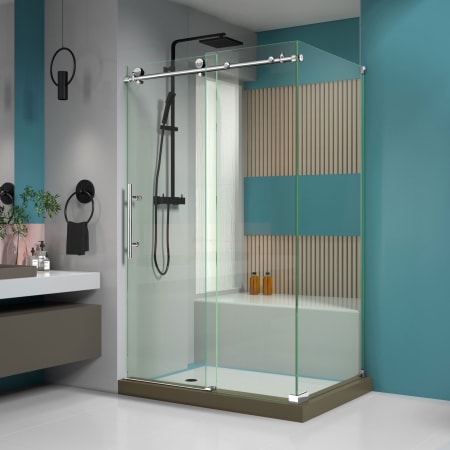 DreamLine Enigma-X 76" High x 49" Wide x 34-1/2" Deep Sliding Frameless Shower Enclosure with Clear Glass Polished Stainless Steel