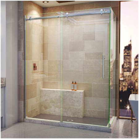 DreamLine Enigma Air 34-3/4" D x 60-3/8" W x 76" H Frameless Sliding Shower Enclosure Brushed Stainless Steel