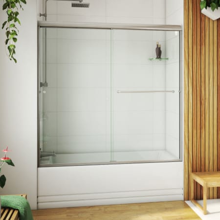 DreamLine Alliance Pro LT 57-3/8" High x 60" Wide Bypass Semi Frameless Tub Door with Clear Glass Brushed Nickel