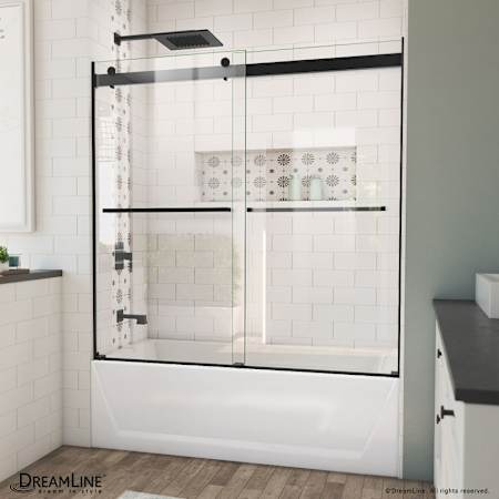 DreamLine Essence 60" High x 56, 57, 58, 59, 60" Wide Bypass Frameless Tub Door Matte Black