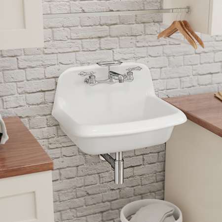 DreamLine Sapphire 24" Wall Mounted Single Basin Ceramic Utility Sink with Two Predrill Faucet Holes White