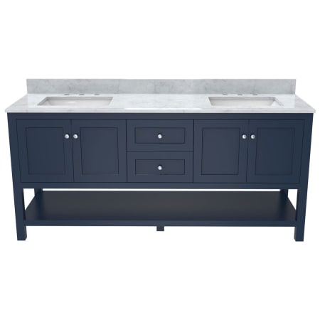 DreamLine Continuum 72" Free Standing Double Basin Vanity Set with Cabinet and Marble Vanity Top Navy Blue