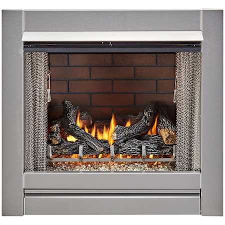 Duluth Forge 31 Inch Wide 24,000 BTU Vent Free Natural Gas Fireplace Insert Sloped H Burner and Screen Barrier Sandstone