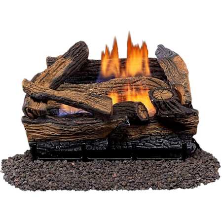 Duluth Forge 18 Inch 30,000 BTU Vent Free Dual Fuel Log Set Fireplace with Remote Control Split Red Oak