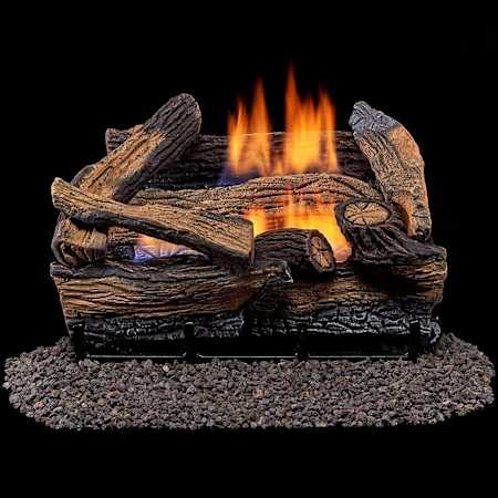 Duluth Forge 18 Inch 30,000 BTU Vent Free Dual Fuel Log Set Fireplace with T-Stat Control Split Red Oak