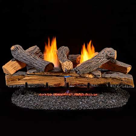 Duluth Forge 30 Inch 33,000 BTU Vent Free Dual Fuel Log Set Fireplace with Remote Control Berkshire Split Oak