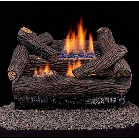 Duluth Forge 30,000 BTU Vent Free Natural Gas Log Set Fireplace with Two Row U-Burner Flame System and Built-In Thermostat N/A