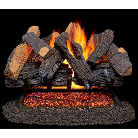 Duluth Forge 55,000 BTU Natural Gas Log Set Fireplace with Piezo Ignition and 9 Heartland Oak Logs N/A