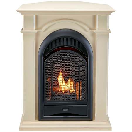 Duluth Forge 28 Inch Wide 15,000 BTU Vent Free Liquid Propane, Natural Gas Mantel Fireplace with Ventless Dual Fuel Technology and Piezo Ignition Antique White