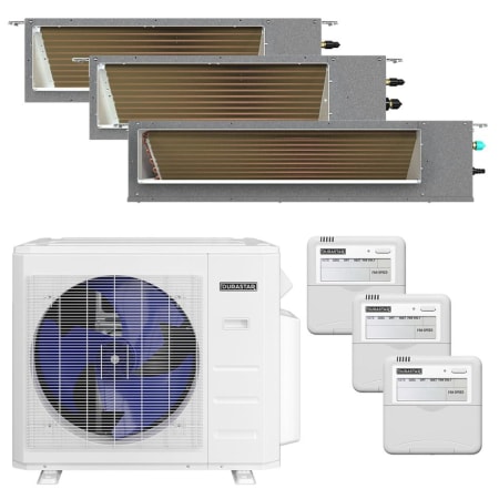 Durastar 28K BTU Cooling / 28K BTU Heating 21 SEER2 Three Zone Concealed Duct Mini Split Package with (2) 9k and (1) 18k BTU Indoor Units Silver
