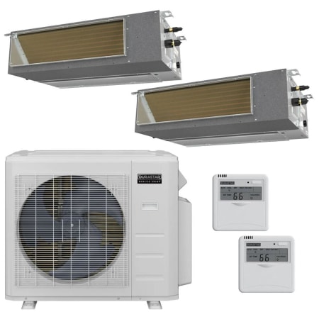 Durastar 18K BTU Cooling / 20K BTU Heating 19 SEER2 Two Zone Concealed Duct Mini Split Package with (2) 12k BTU Indoor Units Silver