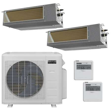 Durastar 28K BTU Cooling / 28K BTU Heating 20 SEER2 Two Zone Concealed Duct Mini Split Package with (2) 9k BTU Indoor Units Silver
