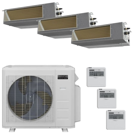 Durastar 28K BTU Cooling / 28K BTU Heating 20 SEER2 Three Zone Concealed Duct Mini Split Package with (3) 9k BTU Indoor Units Silver
