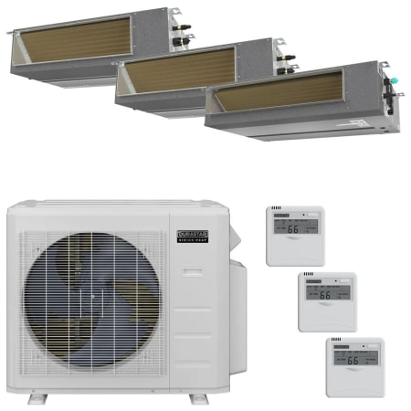 Durastar 28K BTU Cooling / 28K BTU Heating 20 SEER2 Three Zone Concealed Duct Mini Split Package with (2) 9k and (1) 18k BTU Indoor Units Silver