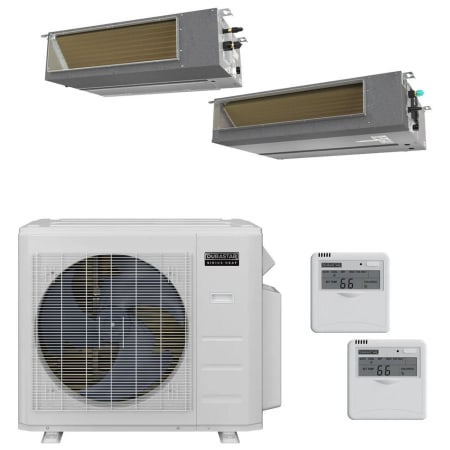 Durastar 28K BTU Cooling / 28K BTU Heating 20 SEER2 Two Zone Concealed Duct Mini Split Package with 12k and 18k BTU Indoor Units Silver