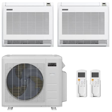 Durastar 28K BTU Cooling / 28K BTU Heating 22.6 SEER2 Two Zone Floor Console Mini Split Package with (2) 12k BTU Indoor Units White