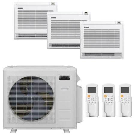 Durastar 28K BTU Cooling / 28K BTU Heating 22.6 SEER2 Three Zone Floor Console Mini Split Package with (3) 12k BTU Indoor Units White