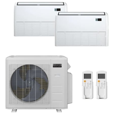 Durastar 28K BTU Cooling / 28K BTU Heating 22.6 SEER2 Two Zone Floor Console Mini Split Package with (2) 18k BTU Indoor Units White
