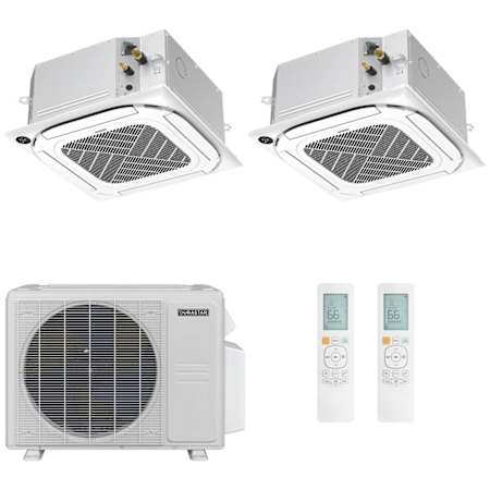 Durastar Ceiling Cassette Mini Split Heat Pump System - 2-Zone - 18k BTU Outdoor - 9k+9k Indoor - 23.0 SEER2 - R-454B N/A