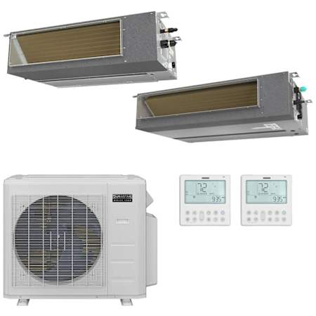 Durastar 28K BTU Cooling / 23K BTU Heating 19 SEER2 9.5 HSPF2 Two Zone Concealed Duct Mini Split Package with (1) 12k and (1) 18k BTU Indoor Units N/A