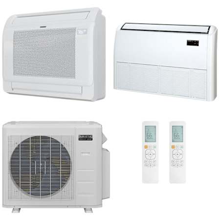 Durastar 28K BTU Cooling / 23K BTU Heating 21 SEER2 Two Zone Floor Console Mini Split System with (1) 9K and (1) 18K BTU Indoor Units N/A