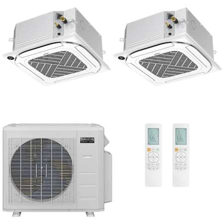 Durastar Sirius Heat Ceiling Cassette Mini Split Heat Pump System - 2-Zone - 28k BTU Outdoor - 12k+12k Indoor - 21.0 SEER2 - R-454B N/A