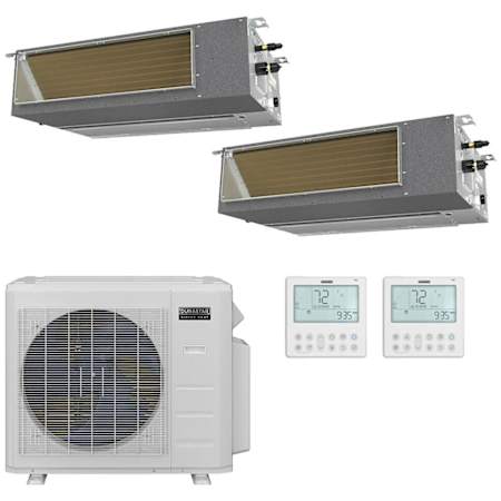Durastar 28K BTU Cooling / 23K BTU Heating 19 SEER2 9.5 HSPF2 Two Zone Concealed Duct Mini Split Package with (2) 12k BTU Indoor Units N/A