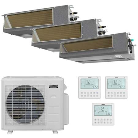 Durastar 28K BTU Cooling / 23K BTU Heating 19 SEER2 9.5 HSPF2Three Zone Concealed Duct Mini Split Package with (2) 9k and (1) 18k BTU Indoor Units N/A