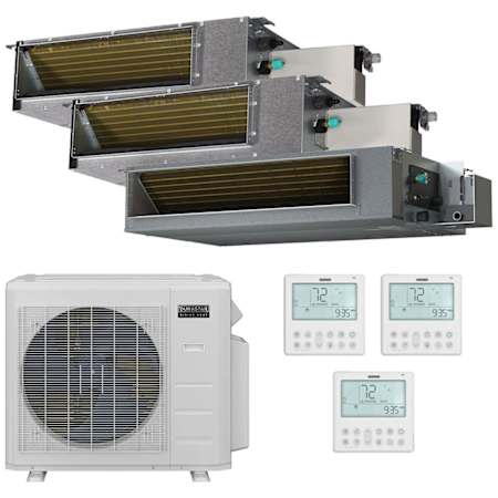 Durastar 28K BTU Cooling / 23K BTU Heating 19 SEER2 Three Zone Low Static Concealed Duct Mini Split System with (2) 9K and (1) 18K BTU Indoor Units N/A