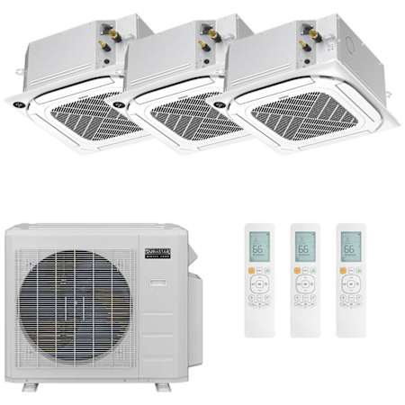 Durastar Sirius Heat Ceiling Cassette Mini Split Heat Pump System - 3-Zone - 28k BTU Outdoor - 9k+9k+12k Indoor - 21.0 SEER2 - R-454B N/A