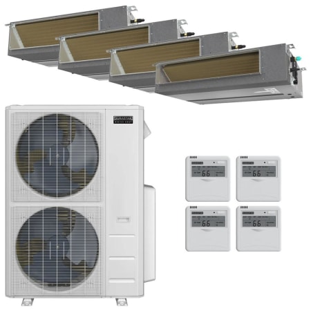 Durastar 36K BTU Cooling / 36K BTU Heating 19 SEER2 Four Zone Concealed Duct Mini Split Package with (3) 9k and (1) 18k BTU Indoor Units Silver