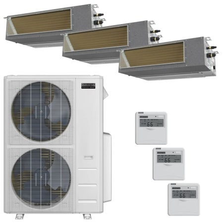 Durastar 36K BTU Cooling / 36K BTU Heating 19 SEER2 Three Zone Concealed Duct Mini Split Package with (2) 9k and (1) 12k BTU Indoor Units Silver