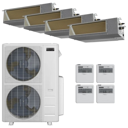 Durastar 36K BTU Cooling / 36K BTU Heating 19 SEER2 Four Zone Concealed Duct Mini Split Package with (2) 9k and (2) 12k BTU Indoor Units Silver