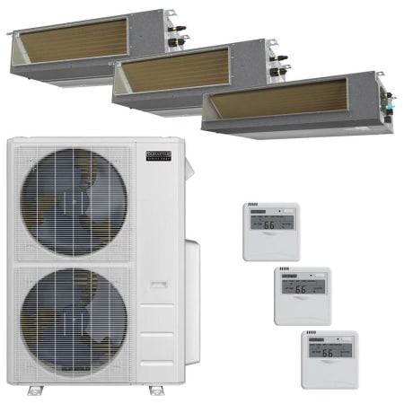 Durastar 36K BTU Cooling / 36K BTU Heating 19 SEER2 Three Zone Concealed Duct Mini Split Package with (2) 9k and (1) 24k BTU Indoor Units Silver