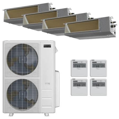 Durastar 36K BTU Cooling / 36K BTU Heating 19 SEER2 Four Zone Concealed Duct Mini Split Package with (1) 9k and (3) 12k BTU Indoor Units Silver